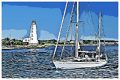 Sailboat Passes Lynde Point Light - Digital Painting